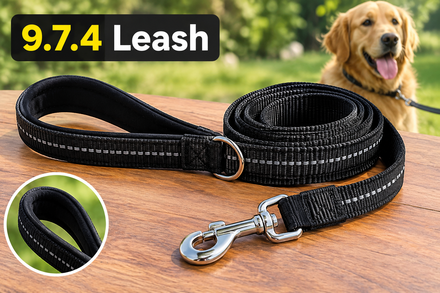 Dog sitting on a leash during obedience training
